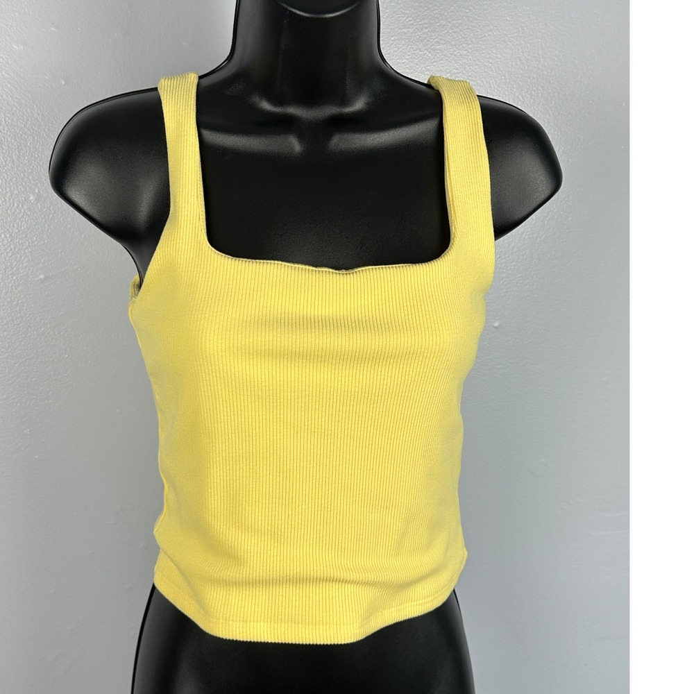 Yellow Ribbed Tank Top Women's Medium Square Neck Sleeveless Casual Size S/M‎